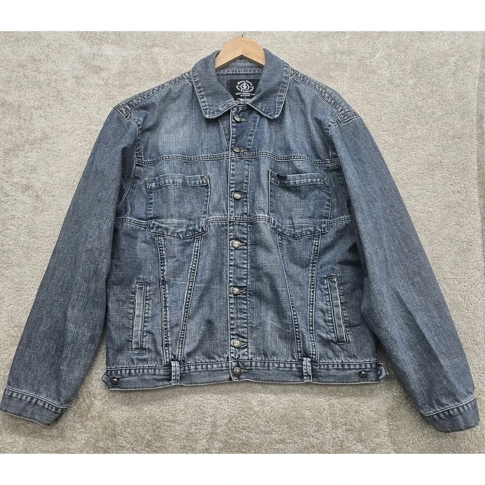 Vintage Denim Trucker Jacket Mens L Faded Monte Carlo Polo Jockey Club Heavy Y2K